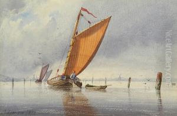 Wherries On The Broads Oil Painting by Charles Harmony Harrison