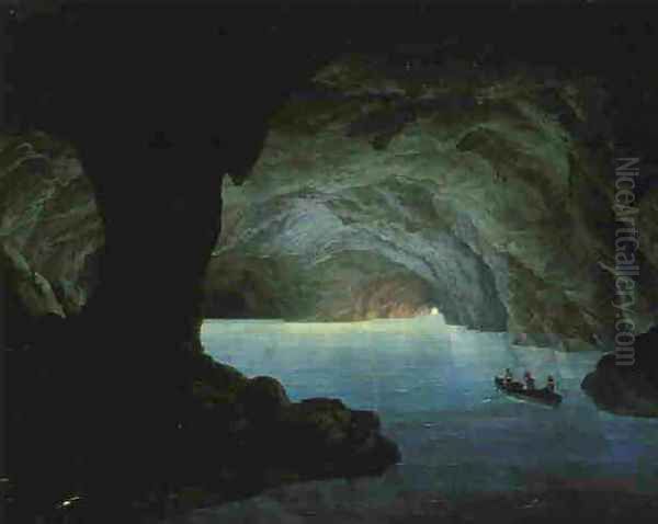 The Blue Grotto, Capri 1851 Oil Painting by Johann-Hermann Carmiencke