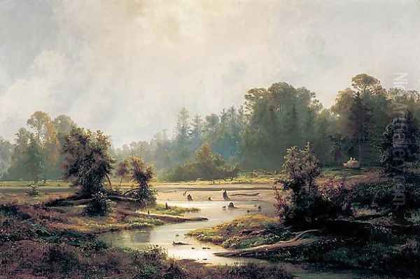 Cedar Swamps, Cape May County, New Jersey, 1861 Oil Painting by Johann-Hermann Carmiencke