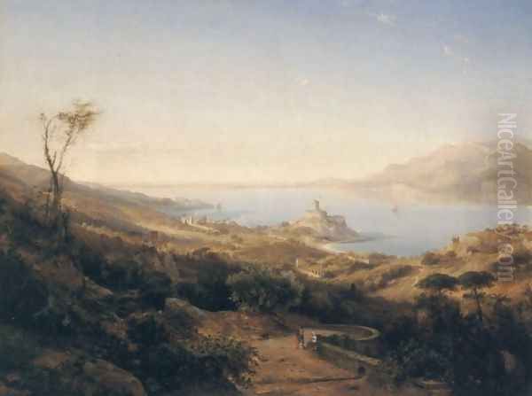 A View of Castello Malcesine, Lake Garda, Italy Oil Painting by Johann-Hermann Carmiencke