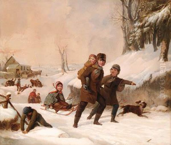 Playing In The Snow Oil Painting by Tompkins Harrison Matteson