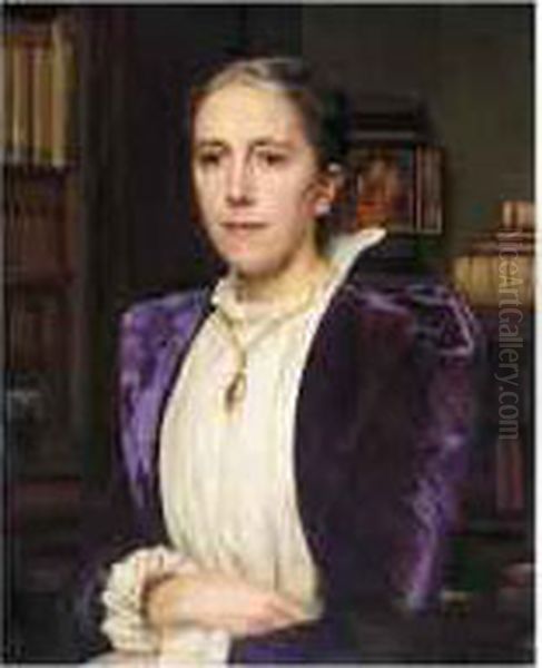 Portrait Of A Lady In Velvet Coat Oil Painting by Sarah Cecilia Harrison