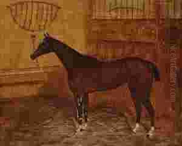 Portrait Of Chestnut Mare Oil Painting by Walter Harrowing