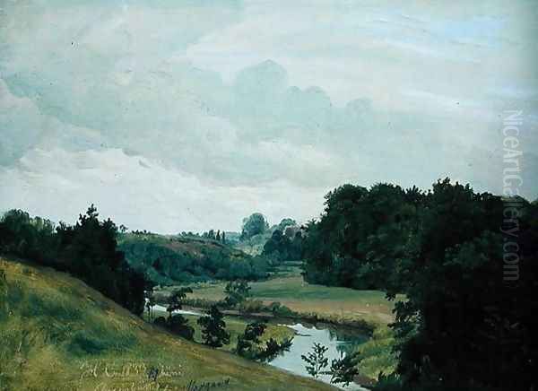 The River Alster at Poppenbuttel in the Morning, 1883 Oil Painting by Johann-Hermann Carmiencke