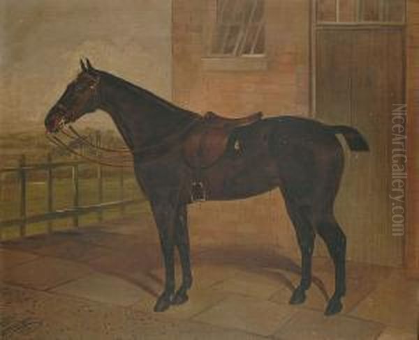 Portrait Of A Chestnut Mare In A Stable-yard Oil Painting by Walter Harrowing