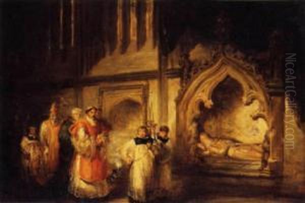 Tje Monument Of Sir Richard Stapleton In Exeter Cathedral Oil Painting by Solomon Alexander Hart