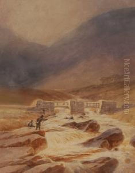 Fishermen On A Highland River Oil Painting by Thomas Hart