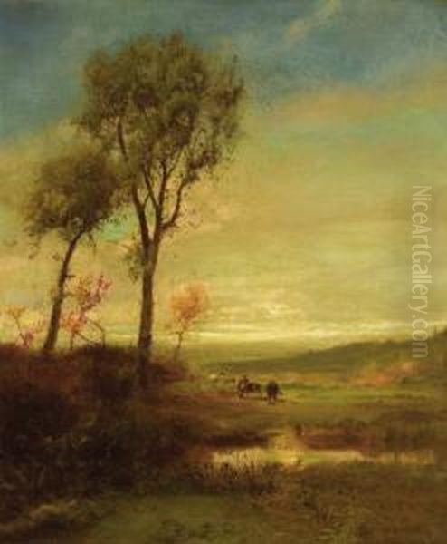 Grazing Cattle Oil Painting by William M. Hart