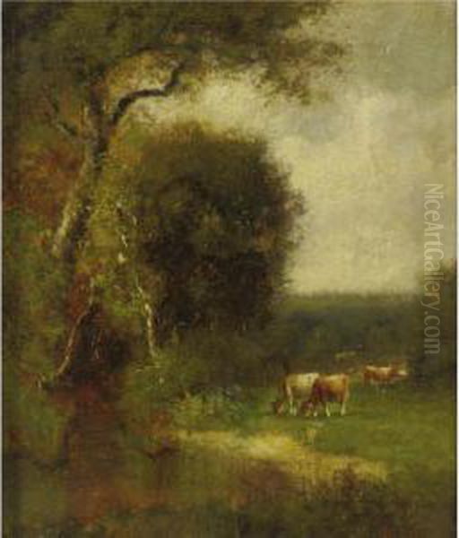 Cows In A Pasture Oil Painting by William M. Hart