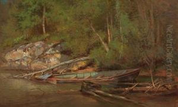 The Old Row Boat Oil Painting by William M. Hart