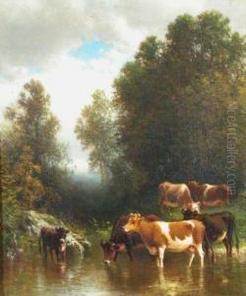 Cattle Watering Oil Painting by William M. Hart