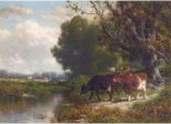 Cows Heading For A Stream Oil Painting by William M. Hart