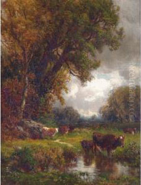 Cows Resting By A Stream Oil Painting by William M. Hart