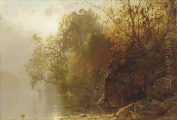 Autumn On The Lake Oil Painting by William M. Hart