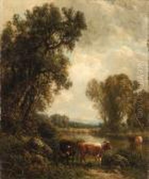 Cows By The Stream Oil Painting by William M. Hart