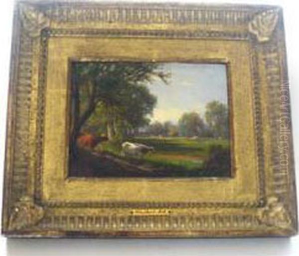 Landscape With Two Cows Oil Painting by William Howard Hart