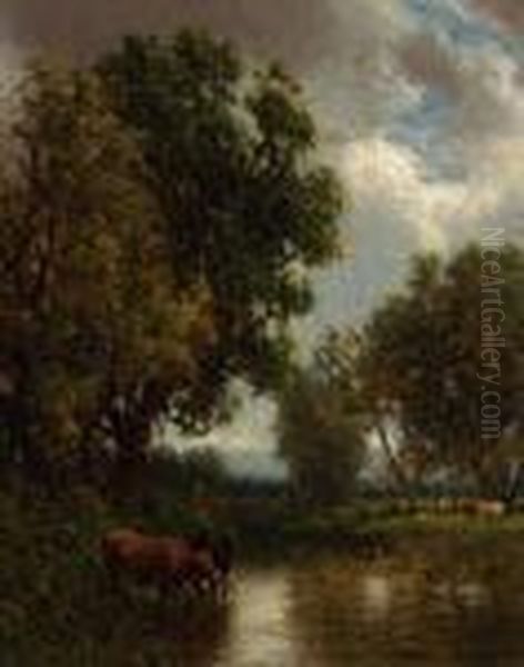 Cattle By The Stream Oil Painting by William Howard Hart