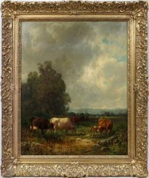 Landscape W/cattle Oil Painting by William M. Hart