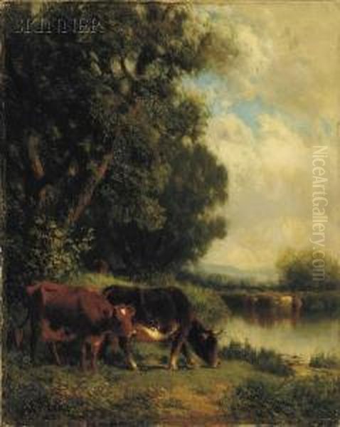 Landscape With Cattle Oil Painting by William M. Hart