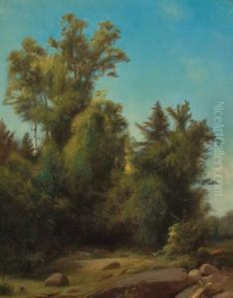 A Wooded Landscape Oil Painting by William M. Hart