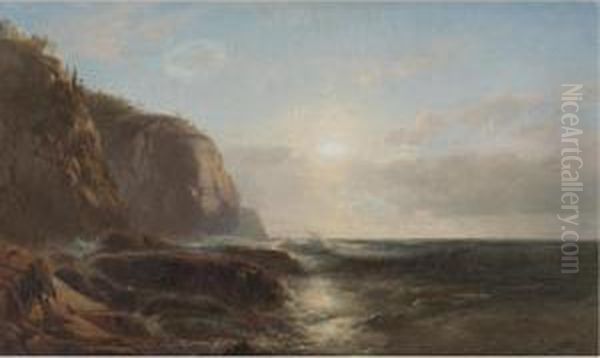 Sea And Cliffs Oil Painting by William M. Hart