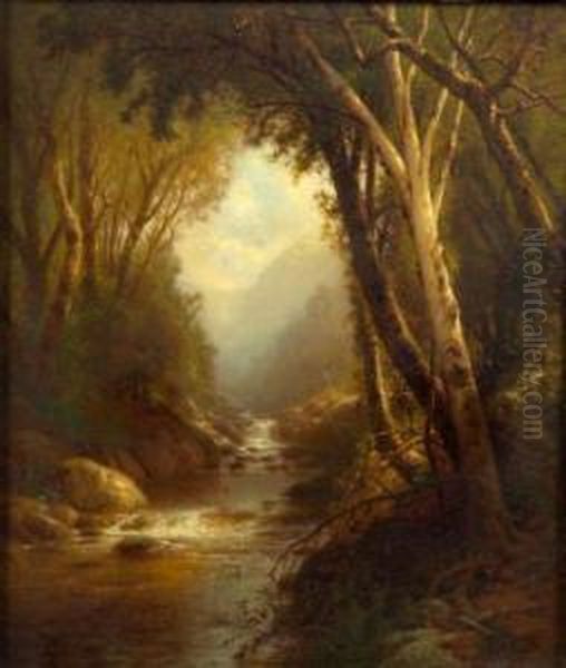 River Cascades Oil Painting by William M. Hart