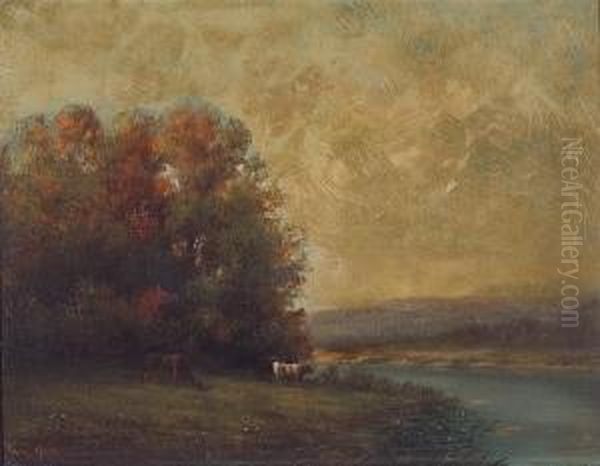 A River Landscape With Cattle Watering Oil Painting by William M. Hart