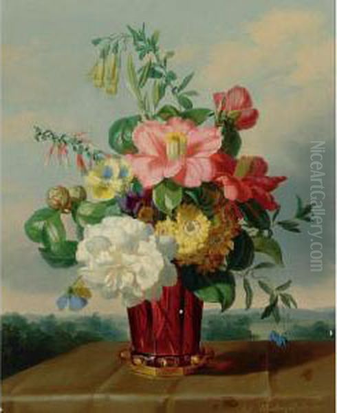 Still Life With Camellias Oil Painting by Anton Hartinger