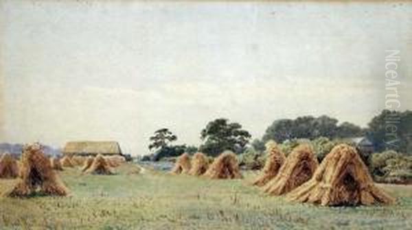 Haystacks Oil Painting by Henry Albert Hartland