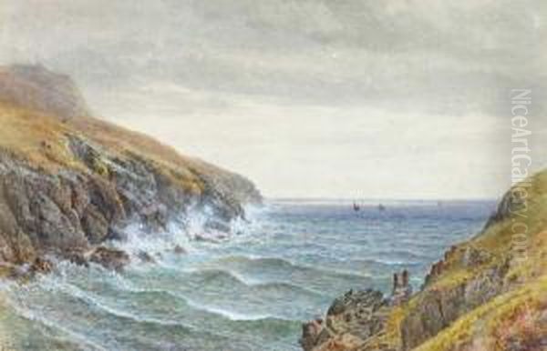 Sea Cliffs With Sailing Boats Offshore Oil Painting by Henry Albert Hartland