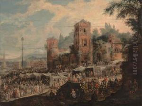 A Town Kermesse Oil Painting by Johannes Jacob Hartmann