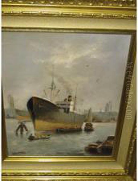 Harbor View Oil Painting by Ludwig Hartmann