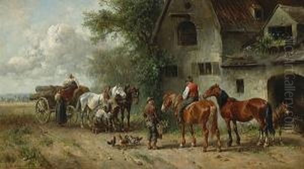 At The Blacksmith's Shop Oil Painting by Ludwig Hartmann