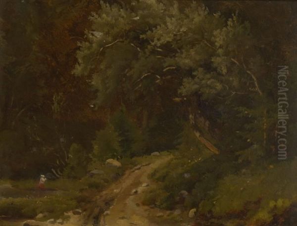 Waldweg. Oil Painting by Ludwig Hartmann