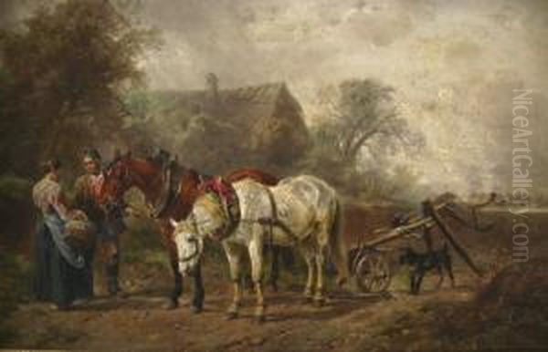 A Windyday Oil Painting by Ludwig Hartmann