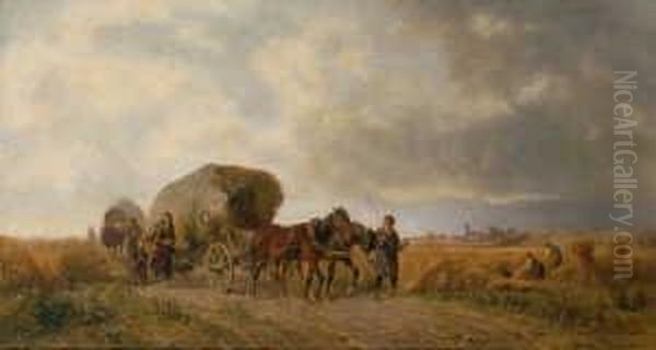 Die Heimkehr Von Der Feldarbeit. Oil Painting by Ludwig Hartmann