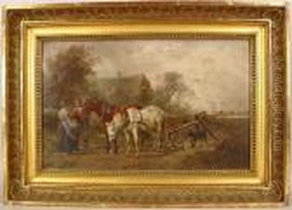 Couple Andhorse Team Oil Painting by Ludwig Hartmann