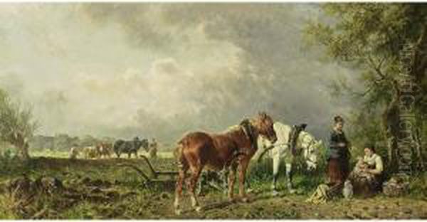 The Midday Rest Oil Painting by Ludwig Hartmann