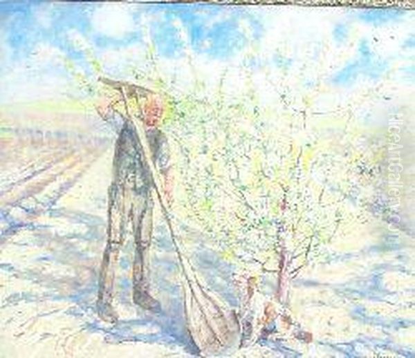 Spring - Man With Breast-plough Oil Painting by Archibald Standish Hartrick