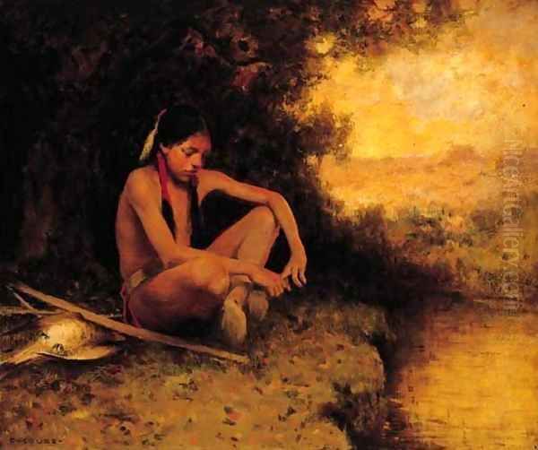 Young Hunter by a Stream Oil Painting by Eanger Irving Couse