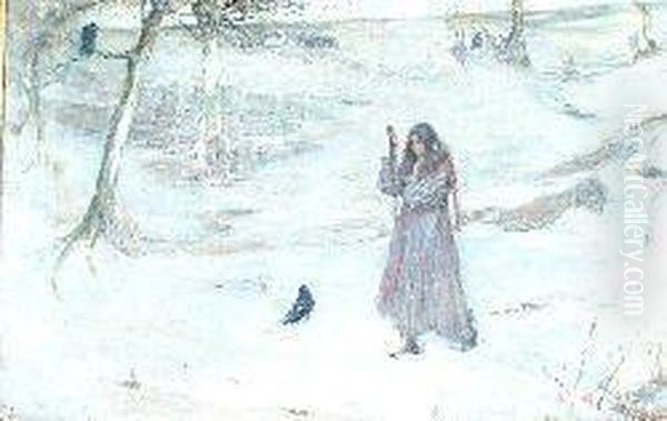 Girl And The Raven Oil Painting by Archibald Standish Hartrick