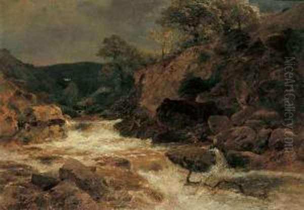 Flusslandschaft Mit Stromschnellen Oil Painting by Heinrich Sen Hartung