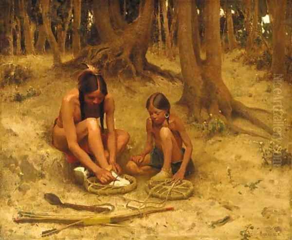 Putting on the War Shoes Oil Painting by Eanger Irving Couse