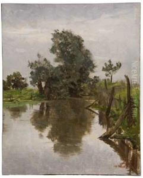 Landscape With A Pond Oil Painting by Hermann Hartwich