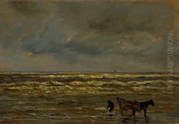 Shell-gatherer On The Beach Oil Painting by Louis Hartz