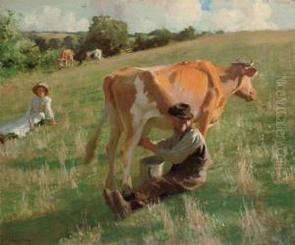 Summer Milking Oil Painting by Harvey Harold