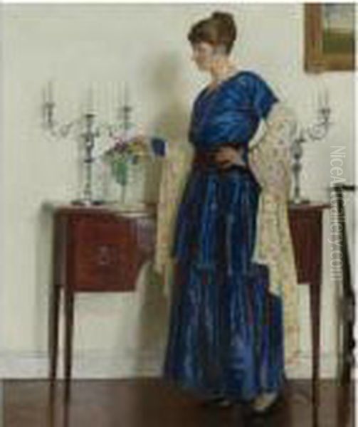 Woman By The Sideboard, Portrait Of The Artist's Wifegertrude Oil Painting by Harvey Harold