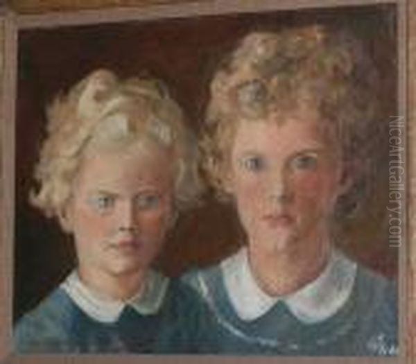 Portrait Study Of Two Young Girls Oil Painting by Harvey Harold