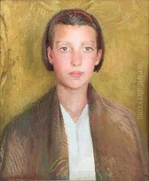 The Brown Eyed Girl: Portrait Of Joan James Oil Painting by Harvey Harold