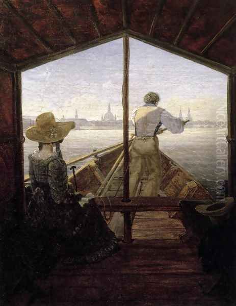 A Gondola on the Elbe near Dresden 1827 Oil Painting by Carl Gustav Carus